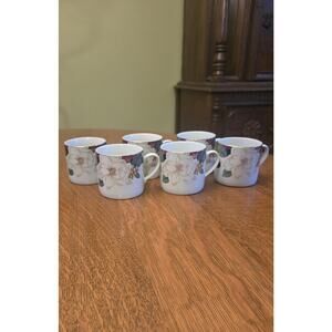 Tienshan Fine China Magnolia Coffee Cups Set Of 6 Floral Gold Rim Porcelain